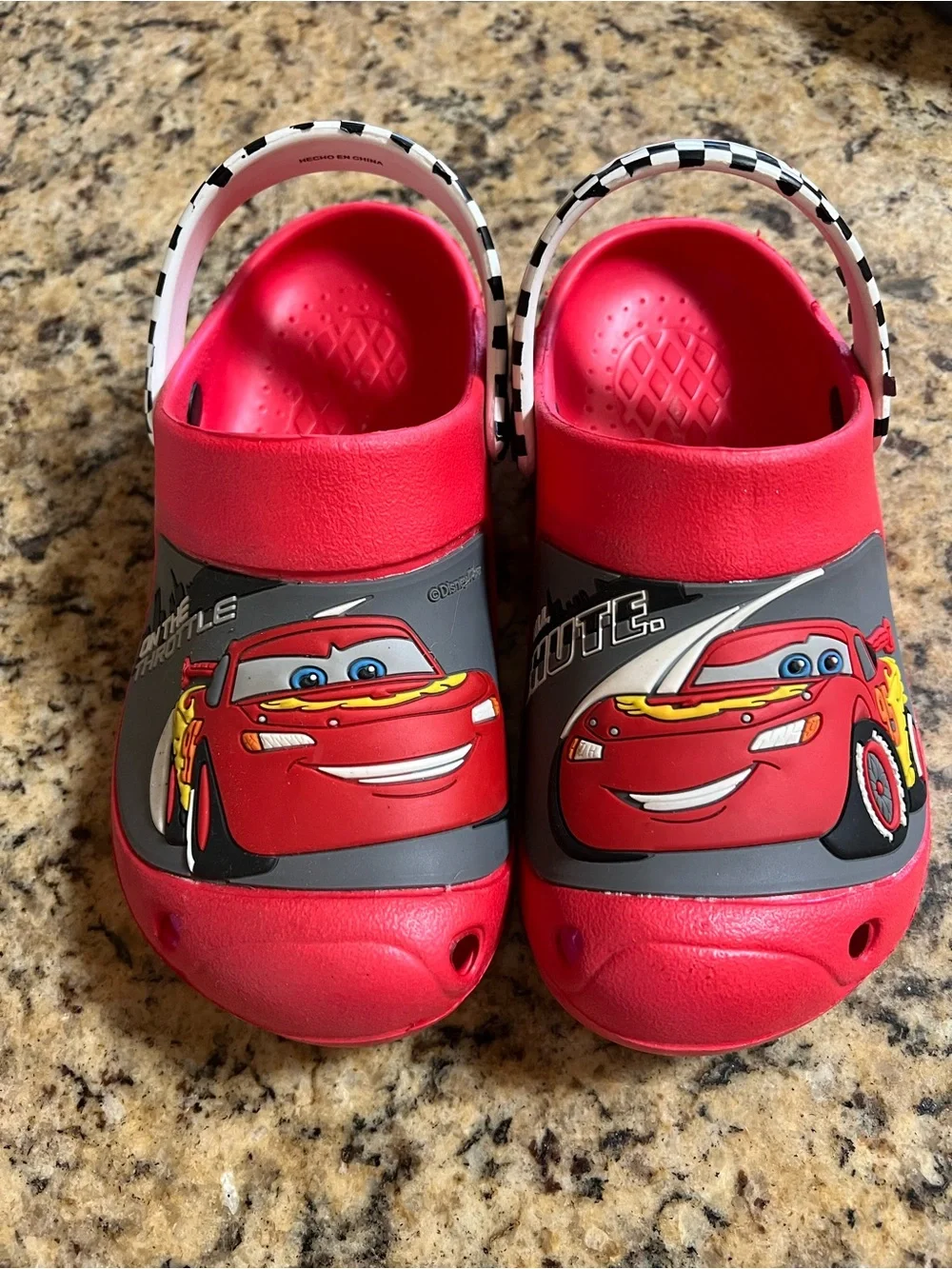Disney Lightning McQueen Kids Red Car Slip-On Clogs with Checkered Strap